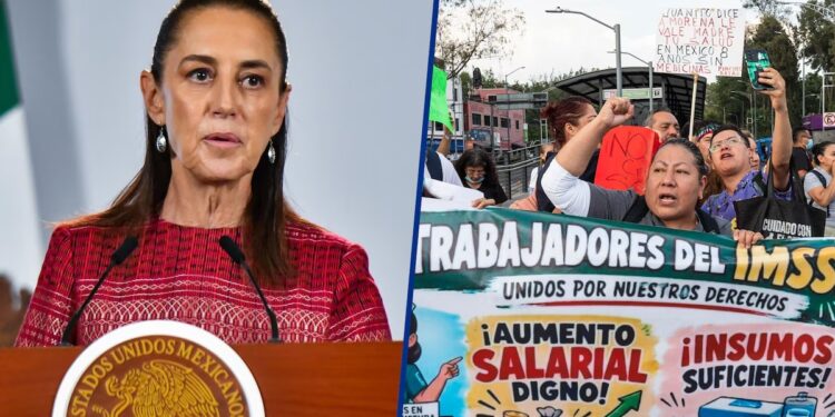 Sheinbaum descarta crisis en el sistema de salud y reconoce rezagos ante protesta de trabajadores del IMSS