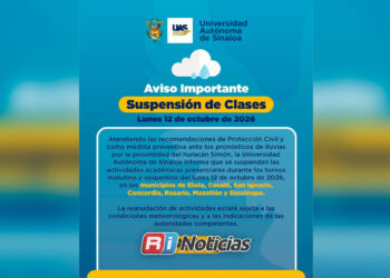UAS suspende clases presenciales en siete municipios de Sinaloa por huracán Simón