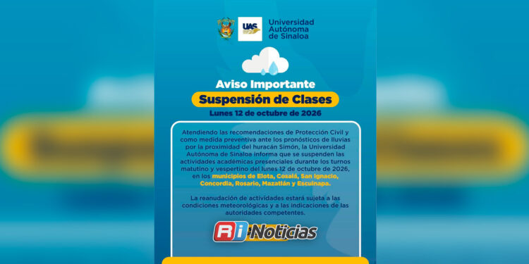 UAS suspende clases presenciales en siete municipios de Sinaloa por huracán Simón