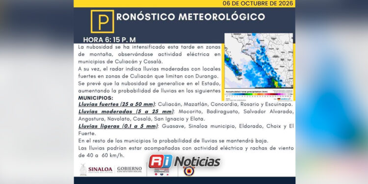 Mazatlán se prepara para lluvias de hasta 50 milímetros esta noche