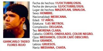 Activan Alerta Amber por desaparición de Giancarlo de 17 años en Mazatlán