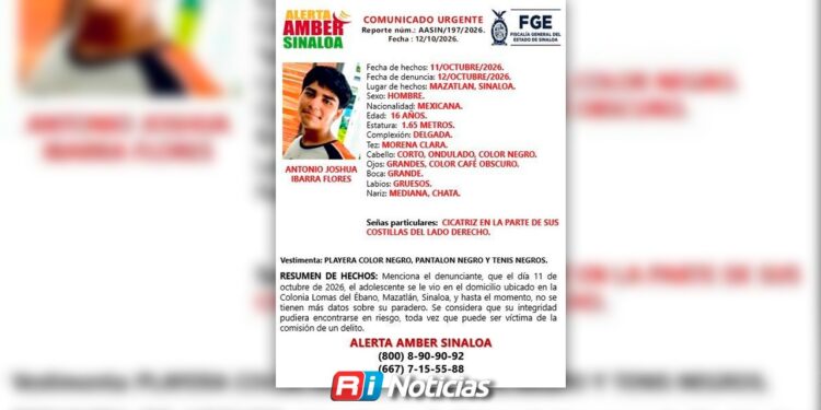 Buscan a Antonio Joshua Ibarra Flores, joven de 16 años desaparecido en Mazatlán