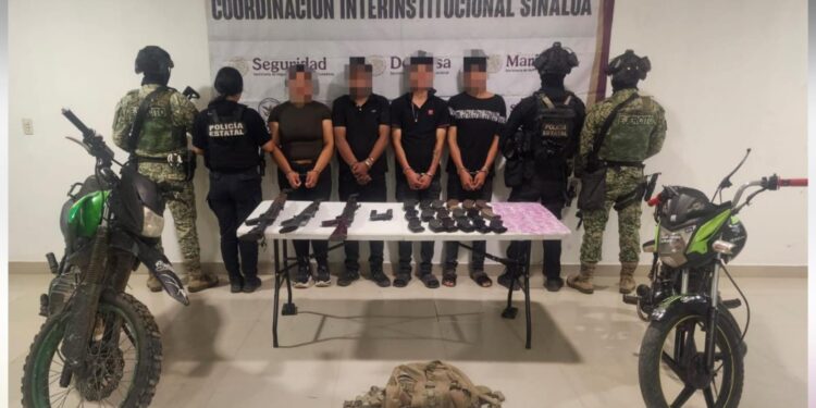 Grupo Interinstitucional detiene en Concordia a 3 hombres y 1 mujer; les aseguraron arsenal y presunta droga