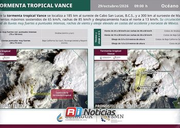Prevén que tormenta “Vance” se disipe en las próximas 24 horas sobre el Golfo de California: Protección Civil