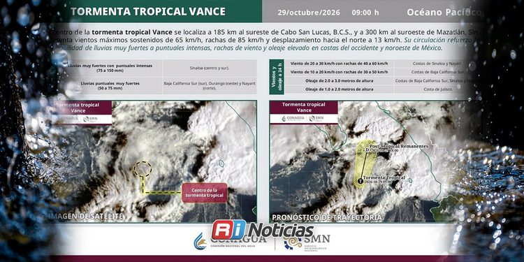 Prevén que tormenta “Vance” se disipe en las próximas 24 horas sobre el Golfo de California: Protección Civil