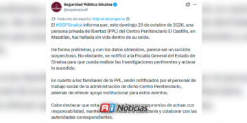 Hallan sin vida a un interno en el penal de El Castillo, en Mazatlán