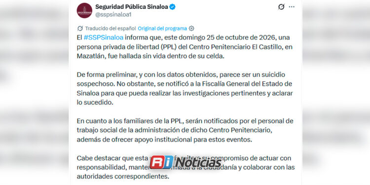 Hallan sin vida a un interno en el penal de El Castillo, en Mazatlán
